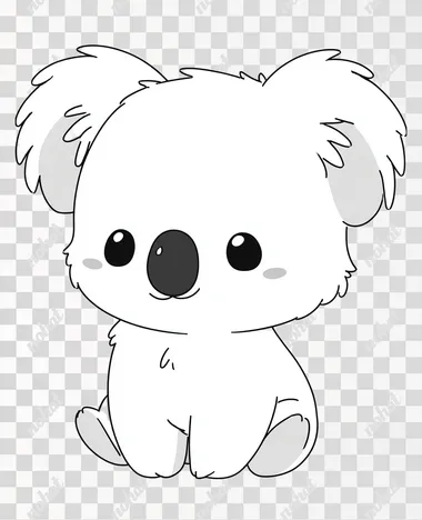 simple cute cartoon Koala, sideways, for kids, minimal line art, very few lines, bold outlines, big round eyes, fluffy mane, small smiling mouth, clean white background, no shading, no color, black and white, thick lines, flat vector style, suitable for step-by-step children's drawing guide, kawaii style  rofile k82gfdu  --raw