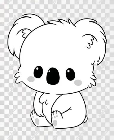 simple cute cartoon Koala, sideways, for kids, minimal line art, very few lines, bold outlines, big round eyes, fluffy mane, small smiling mouth, clean white background, no shading, no color, black and white, thick lines, flat vector style, suitable for step-by-step children's drawing guide, kawaii style  rofile k82gfdu  --raw