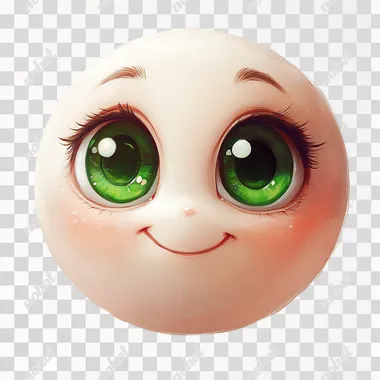 an emoji of a cute face, attractive, inviting, big green eyes, colorful