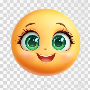 an emoji of a cute face, attractive, inviting, big green eyes, colorful