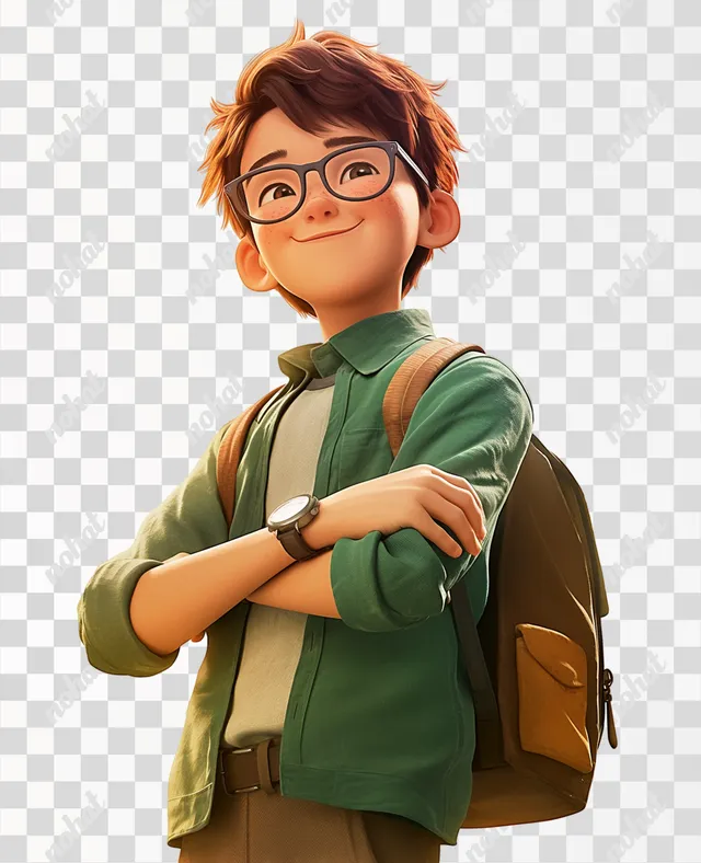 PNG Smiling Cartoon Junior High School Boy in Pixar Style