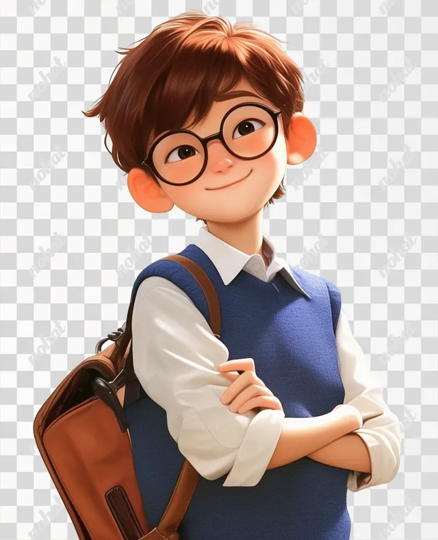 PNG Smiling Junior High School Boy in Pixar Style