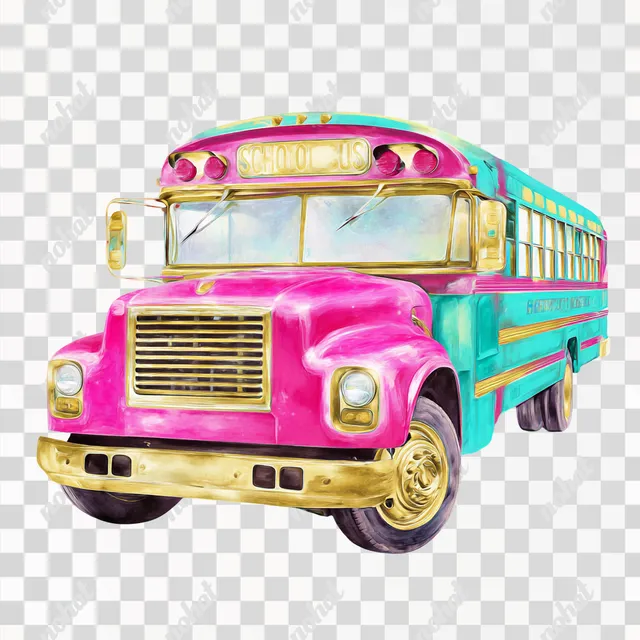 PNG Whimsical Watercolor School Bus in Bright Colors