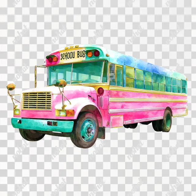 PNG Whimsical Watercolor School Bus