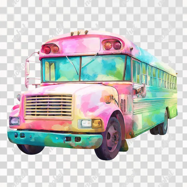 PNG Whimsical Watercolor School Bus on White Background