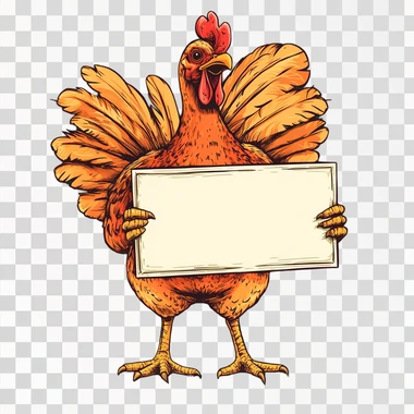 Turkey, fun,vector, standing holding a white sign,vintage blackground