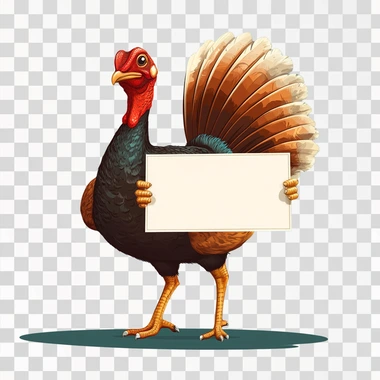Turkey, fun,vector, standing holding a white sign,vintage blackground