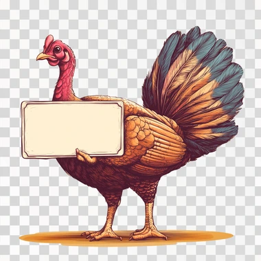 Turkey, fun,vector, standing holding a white sign,vintage blackground