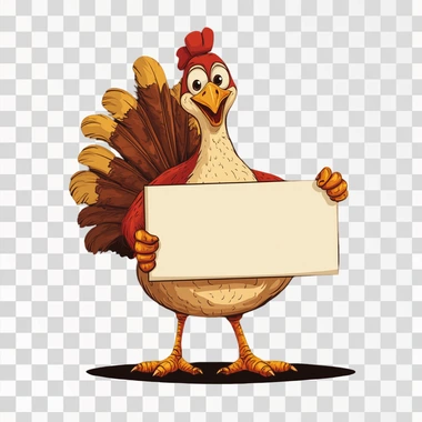 Turkey, fun,vector, standing holding a white sign,vintage blackground