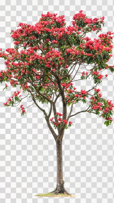 Erythrina crista-galli, ceibo tree, very big tree, with a lot of flowers, white background,
