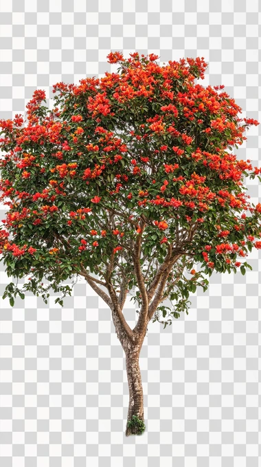 Erythrina crista-galli, ceibo tree, very big tree, with a lot of flowers, white background,