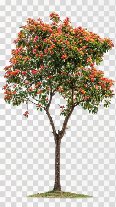 Erythrina crista-galli, ceibo tree, very big tree, with a lot of flowers, white background,