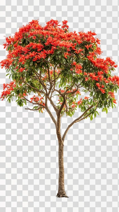 Erythrina crista-galli, ceibo tree, very big tree, with a lot of flowers, white background,