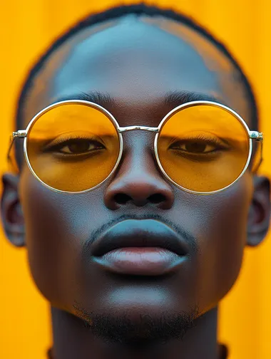 risograph of a black person wearing designer fashion, colorful urban background, in a style of a photography made with zeiss lenses