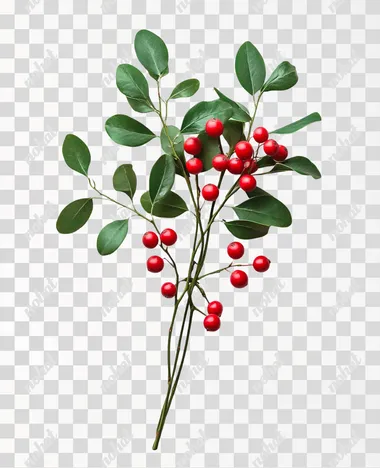 mistletoe on white background red berries  --s 250