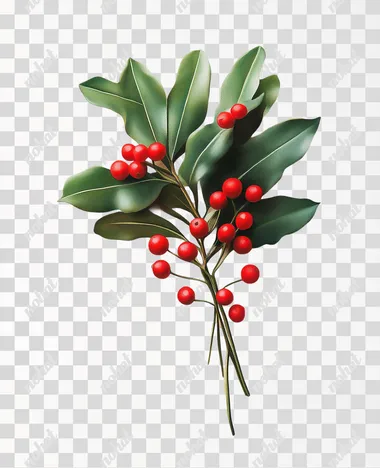 mistletoe on white background red berries  --s 250