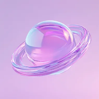Glowing glass planet floating in space, ringed glass surrounding the planet, pink and purple hues, 3d rendering, Unreal Engine --s 250   5eul8v6