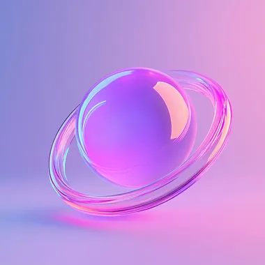 Glowing glass planet floating in space, ringed glass surrounding the planet, pink and purple hues, 3d rendering, Unreal Engine --s 250   5eul8v6