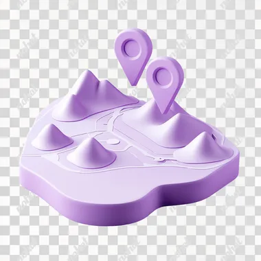 3d icon marker map in violet color, white bg