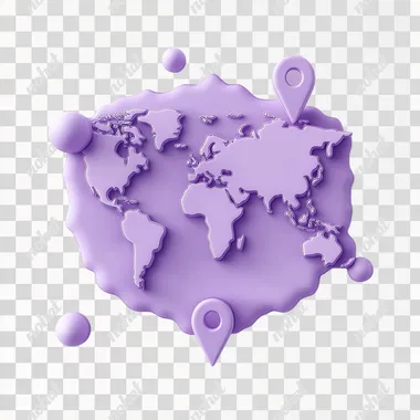 3d icon marker map in violet color, white bg
