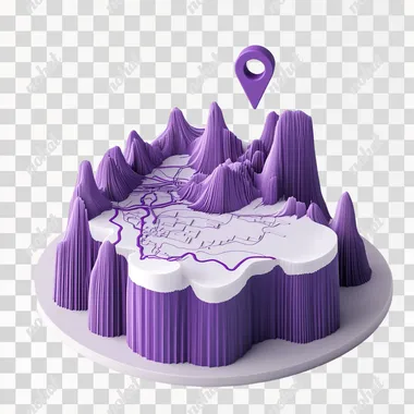 3d icon marker map in violet color, white bg