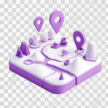 3d icon marker map in violet color, white bg