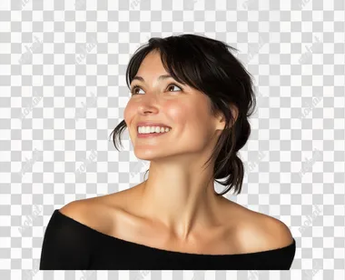 Beautiful Caucasian woman with smooth skin, she looks to the side and smiles happily, upper body, white background, studio lighting, Sony 7 IV, Fony R8 style.   --s 50
