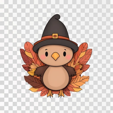 vector illustration of cute little turkey wearing thanksgiving hat in the style of clip art, white background