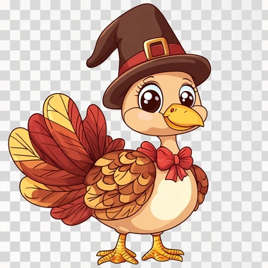 vector illustration of cute little turkey wearing thanksgiving hat in the style of clip art, white background