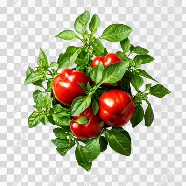 a bell pepper plant in a top view as a simple png in a white background