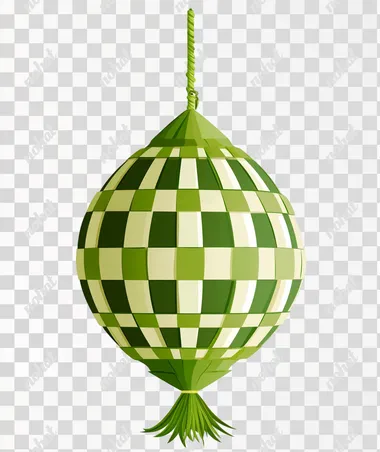 Ketupat hanging, vector illustration with a white background, a green color theme, and a checkered pattern.