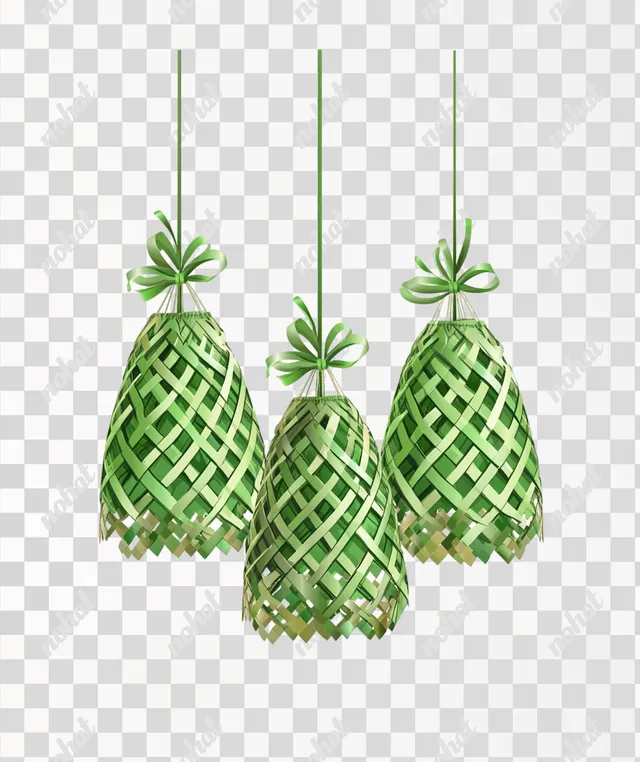 PNG Green Ketupat Lanterns Hanging in a Festive Living Room Decor