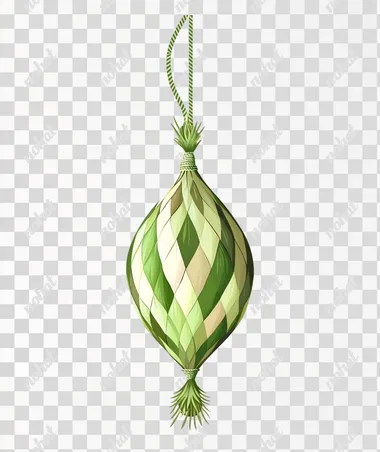 Ketupat hanging, vector illustration with a white background, a green color theme, and a checkered pattern.