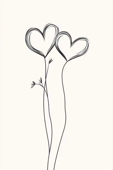 two hearts together, black and white, line art, minimalist style, very simple illustration