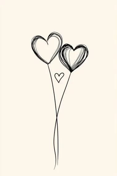 two hearts together, black and white, line art, minimalist style, very simple illustration