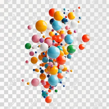 isolated flying colorful ballons, white background --s 250