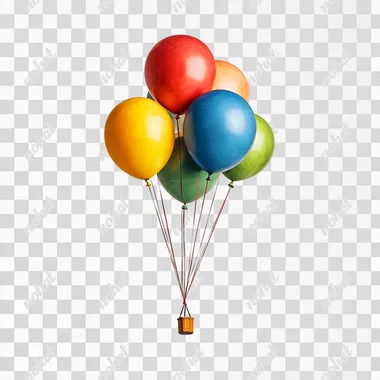 isolated flying colorful ballons, white background --s 250