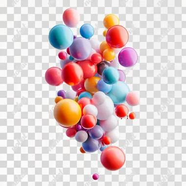 isolated flying colorful ballons, white background --s 250