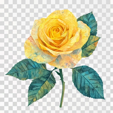 watercolour collage Toile de jouy themed rose, vibrant yellow, gradient, clipart, 4K, isolated on white background