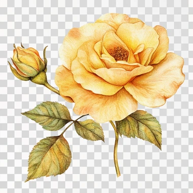 watercolour collage Toile de jouy themed rose, vibrant yellow, gradient, clipart, 4K, isolated on white background