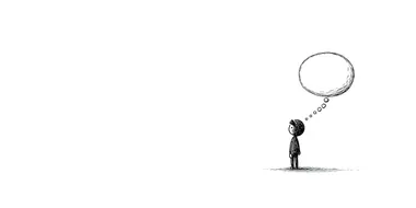 A thought bubble. black and white stick figure, Simple lines, artist Jon Klassen style. with a pure white background