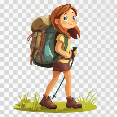 Hiking Cartoon Illustration, isolated on white background, png image