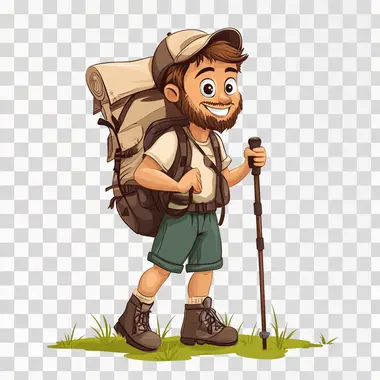 Hiking Cartoon Illustration, isolated on white background, png image