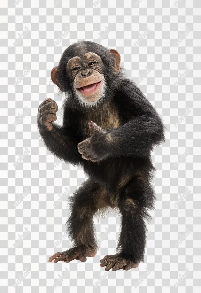 PNG Playful Smiling Chimpanzee Dancing on White Background