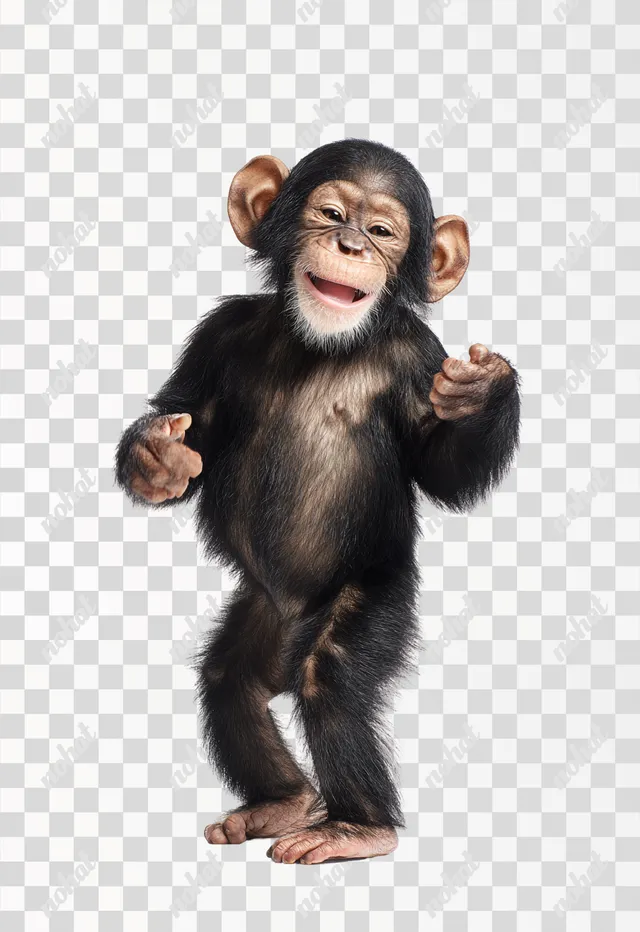 PNG Cute Dancing Chimpanzee on White Background