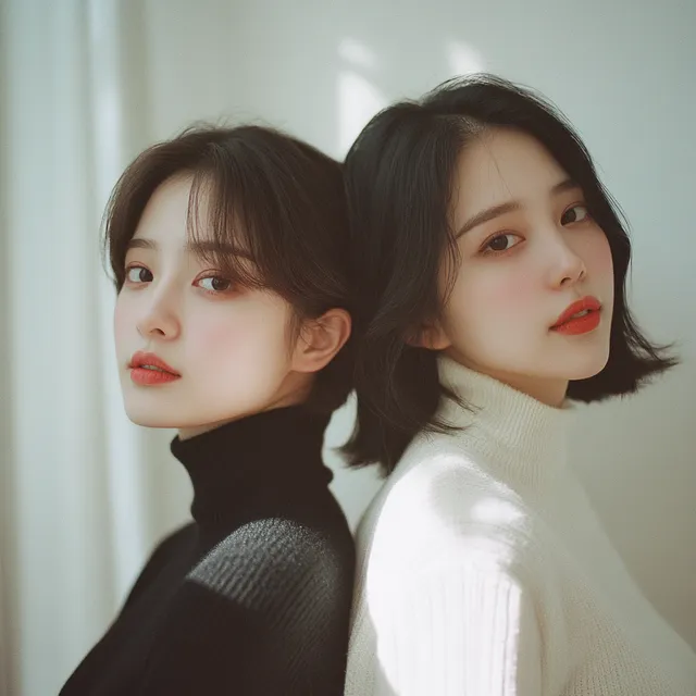 Two Chinese women in sweaters, one with short brown hair, outdoors.