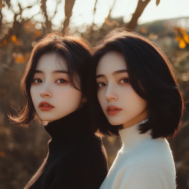 Two Chinese women in fashion: one with short brown hair, one with long black hair.