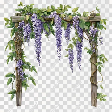 Cool illustration of wisteria trellis without background