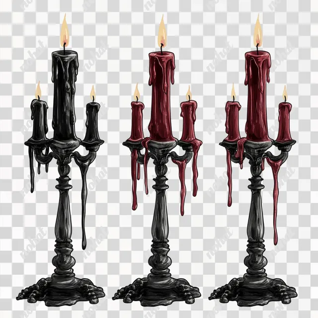 PNG Gothic Candle Set with Dripping Blood for Home Decor and Halloween