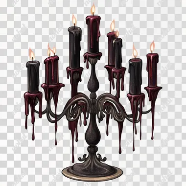 clip art isolated on a white background, gothic candelabras, with melting wax dripping from black and maroon candles